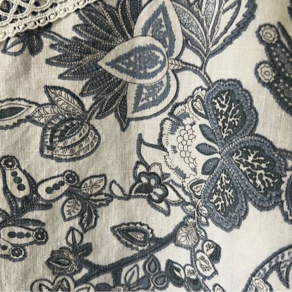 Elena Baldi 3/4 Sleeve Blue White Floral 100% Linen Lace Trim Italy Size Large - Picture 6 of 8